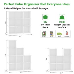 C&AHOME Cube Storage, 9-Cube Bookshelf, Plastic Closet Cabinet Organizer, DIY Stackable Bookcase, Modular Shelving Units Ideal for Home, Office, Kids Room, 36.6" L x 12.4" W x 48.4" H Milky UPCS09M