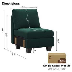 Belffin Velvet Single Seat Module for Modular Sectional Sofa Couch Accent Armless Sofa Couch Chair Modern Fabric Green