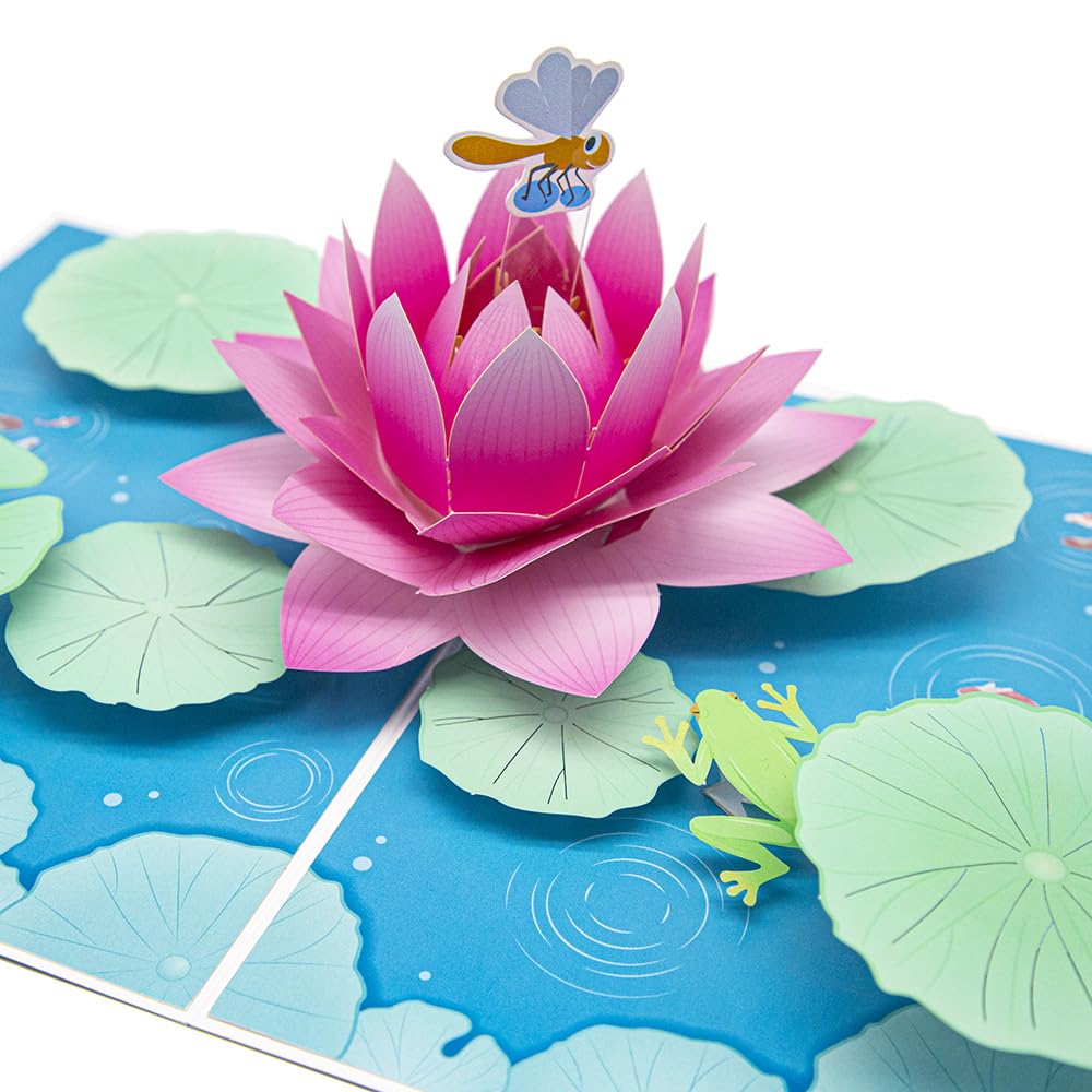 Sharonlily Dragonfly and Lotus Pop Up Card, 3D Water Lily Card, Birthday, Thank You, Congratulation, All Occasion