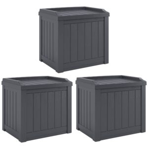 suncast 22-gallon indoor or outdoor backyard patio small storage deck box with attractive bench seat and reinforced lid, cyberspace (3 pack)