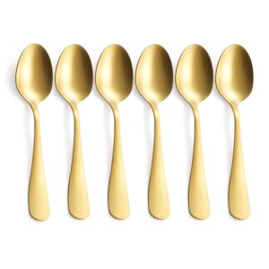 gogeili matte gold dessert spoon set, 6.8-inch stainless steel satin finish gold teaspoon, coffee espresso spoon set of 6, dishwasher safe