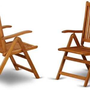 TisYourSeason Solid Wood 5 Position Folding Chair with Arm Rest in Natural Oil Finish Set of 2