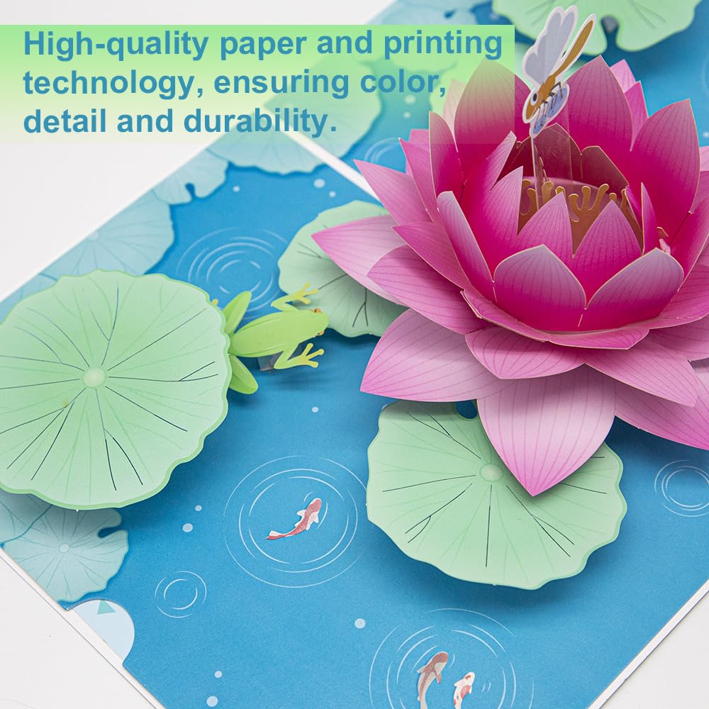 Sharonlily Dragonfly and Lotus Pop Up Card, 3D Water Lily Card, Birthday, Thank You, Congratulation, All Occasion