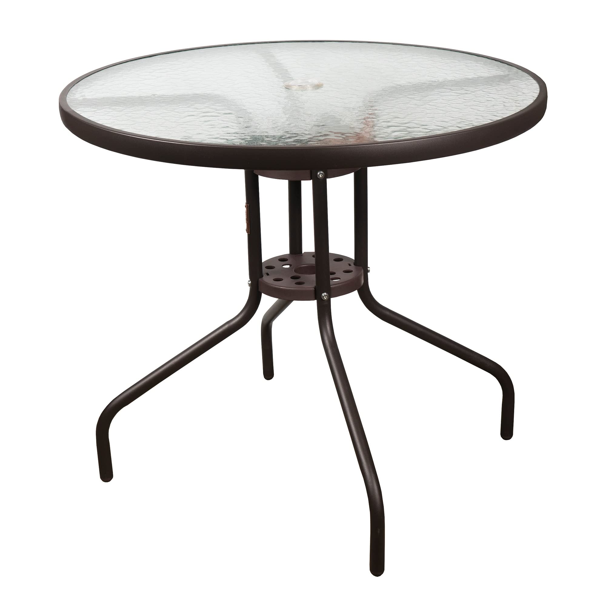 Garden Elements Outdoor Wave Glass Patio Dining Furniture Round Steel Table, Brown, 31.5"