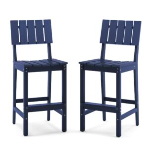 homenjoy patio bar stools set of 2, hdpe weather resistant tall adirondack chair, heavy duty bar height adirondack chairs with footrest, 27.8 inch high balcony chair for deck pool, navy