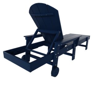 WestinTrends Laguna Adirondack Poly Reclining Chaise Lounge with Arms & Wheels, Navy Blue