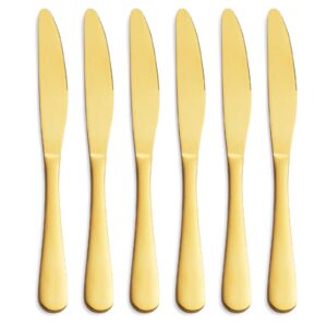 gogeili matte gold dinner knife set, 9.4-inch stainless steel satin finish gold dinner table knife set of 6, dishwasher safe