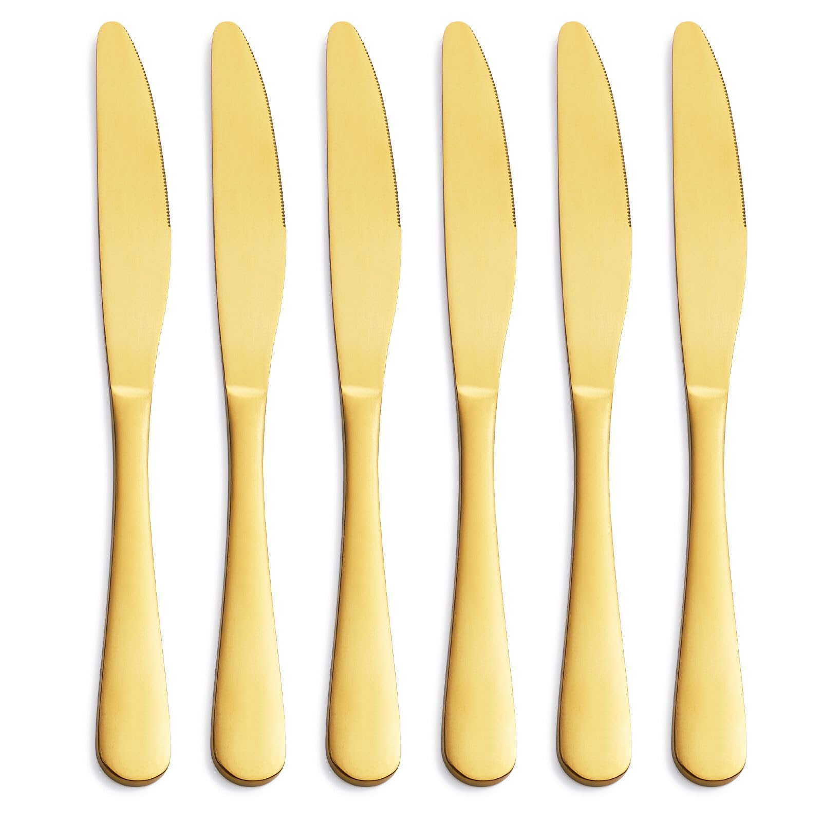 GoGeiLi Matte Gold Dinner Knife Set, 9.4-inch Stainless Steel Satin Finish Gold Dinner Table Knife Set of 6, Dishwasher Safe