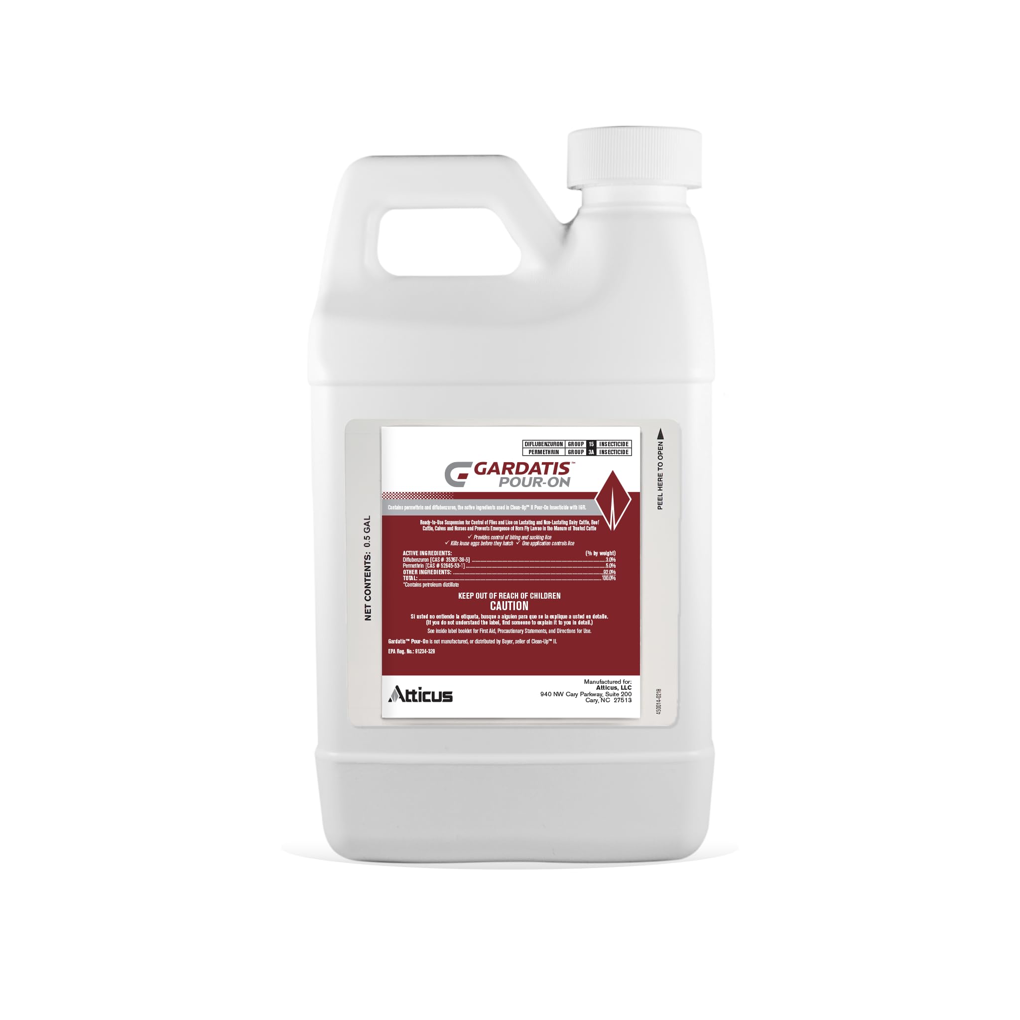 Gardatis Pour-On Insecticide with IGR (1/2 Gal) by Atticus - Control Lice, Flies, and Ticks on Cattle and Horses - Compare to Clean-Up II - Permethrin 5.0% and Diflubenzuron 3.0%