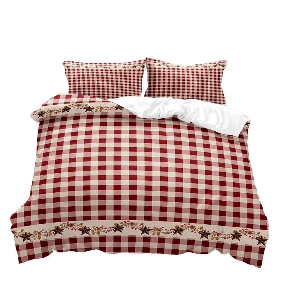 LUVIVIHOME 3PCS Red Plaid Duvet Cover Queen Bedding, Pink Bedding, Primitive Rustic Country Farmhouse Bedding, Christmas Bedding, Checkered Buffalo Plaid Comforter Bedspread Quilt Cover 2 Pillow Shams