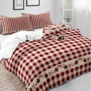 LUVIVIHOME 3PCS Red Plaid Duvet Cover Queen Bedding, Pink Bedding, Primitive Rustic Country Farmhouse Bedding, Christmas Bedding, Checkered Buffalo Plaid Comforter Bedspread Quilt Cover 2 Pillow Shams