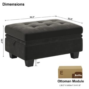 Belffin Velvet Ottoman Module with Storage for Modular Sofa Sectional Couch Rectangular Ottoman with Storage Ottoman Bench Footstool Grey