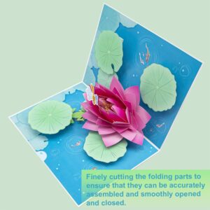 Sharonlily Dragonfly and Lotus Pop Up Card, 3D Water Lily Card, Birthday, Thank You, Congratulation, All Occasion