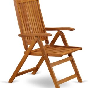 TisYourSeason Solid Wood 5 Position Folding Chair with Arm Rest in Natural Oil Finish Set of 2