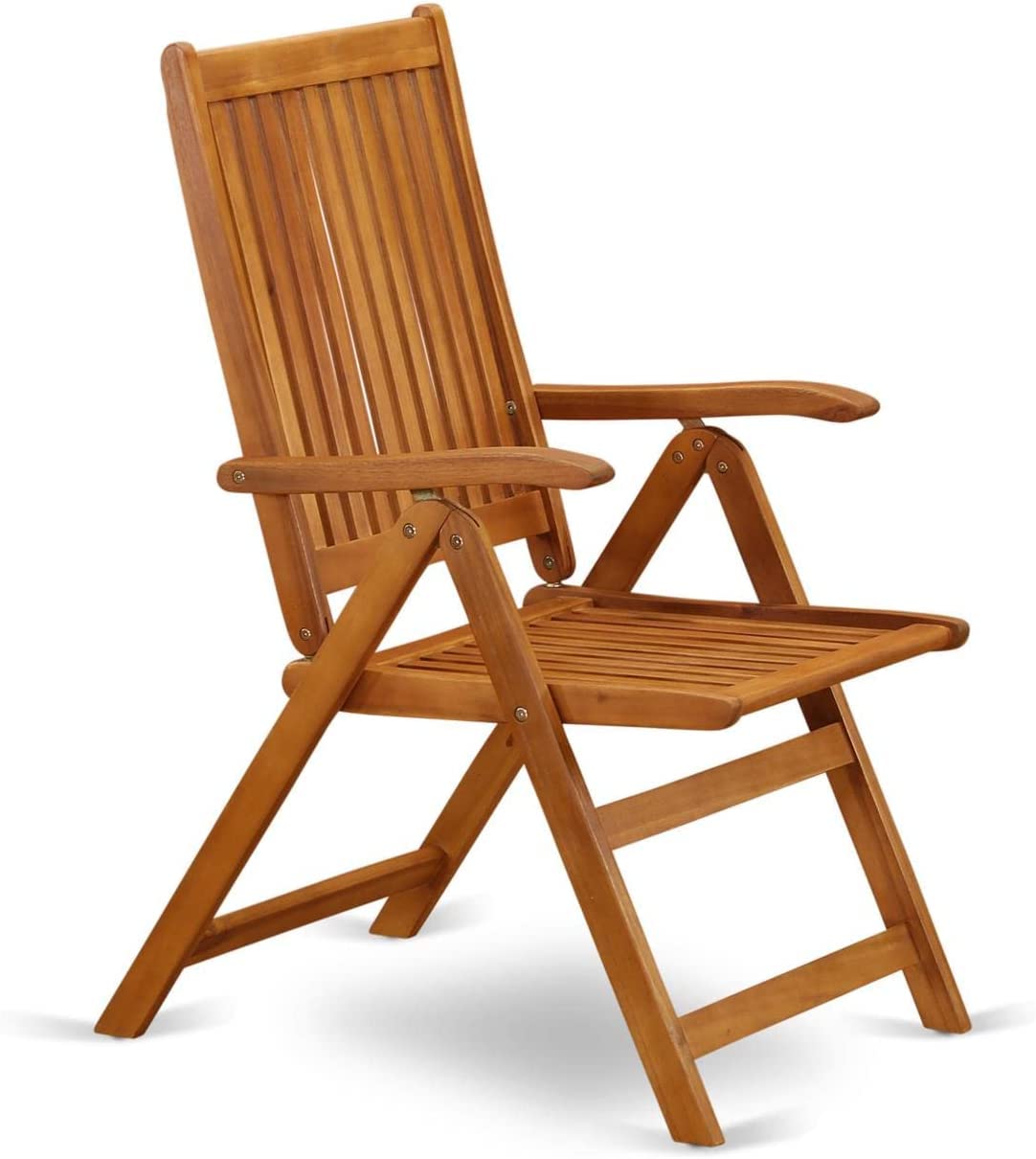 TisYourSeason Solid Wood 5 Position Folding Chair with Arm Rest in Natural Oil Finish Set of 2