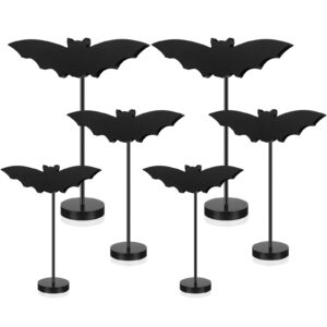 6 pieces halloween table decorations tall standing bat decor wood sign block wooden bats centerpieces rustic tabletop home table topper sign for halloween party favor home room decor