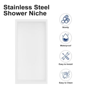 Achelous Stainless Steel Insert Shower Niche 12" X 6" NO Tile Needed, Bathroom Wall Niche Recessed Shower Shelf Organizer, Wall-inserted Niche Recessed Shower Caddy, Matte White