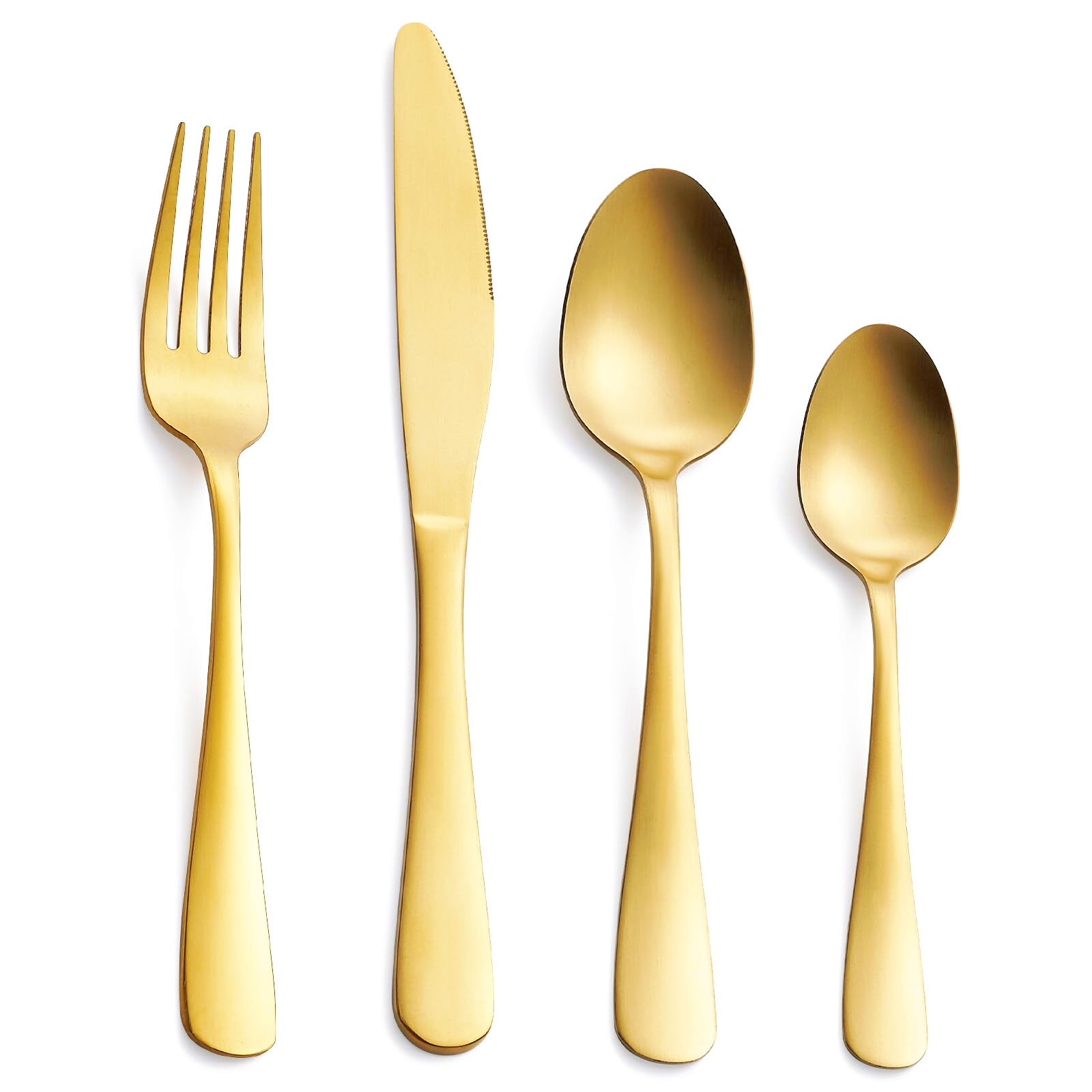 GoGeiLi 24-Piece Silverware Set, Stainless Steel Matte Gold Flatware Curlery Set, include Spoons, Forks and Knives, Service for 6, Dishwasher Safe