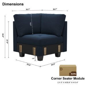 Belffin Velvet Corner Seat Module for Modular Sectional Sofa Couch Corner Sofa Couch Chair Blue