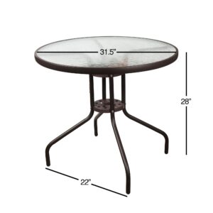 Garden Elements Outdoor Wave Glass Patio Dining Furniture Round Steel Table, Brown, 31.5"