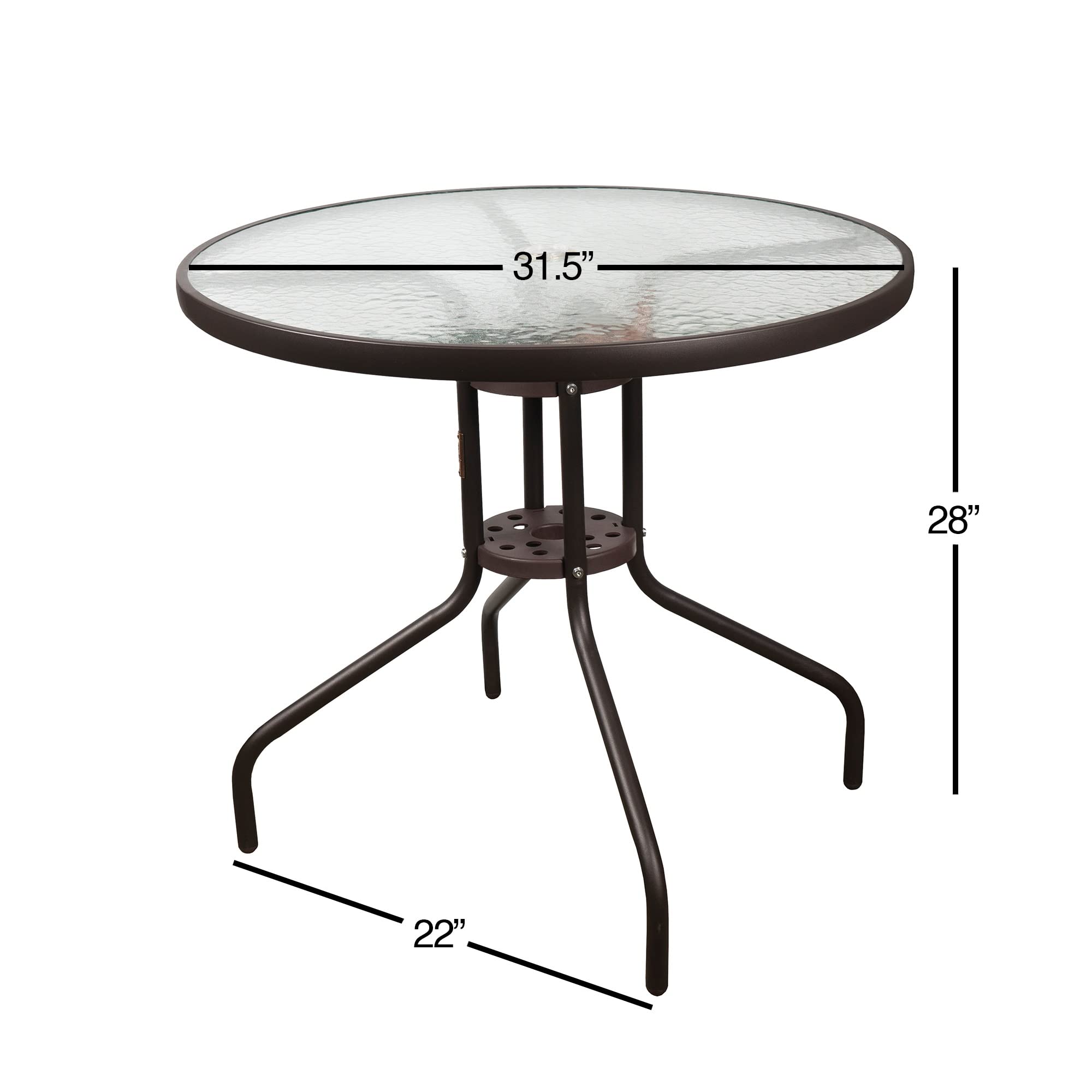 Garden Elements Outdoor Wave Glass Patio Dining Furniture Round Steel Table, Brown, 31.5"