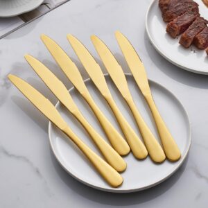 GoGeiLi Matte Gold Dinner Knife Set, 9.4-inch Stainless Steel Satin Finish Gold Dinner Table Knife Set of 6, Dishwasher Safe