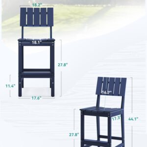 Homenjoy Patio Bar Stools Set of 2, HDPE Weather Resistant Tall Adirondack Chair, Heavy Duty Bar Height Adirondack Chairs with Footrest, 27.8 inch High Balcony Chair for Deck Pool, Navy