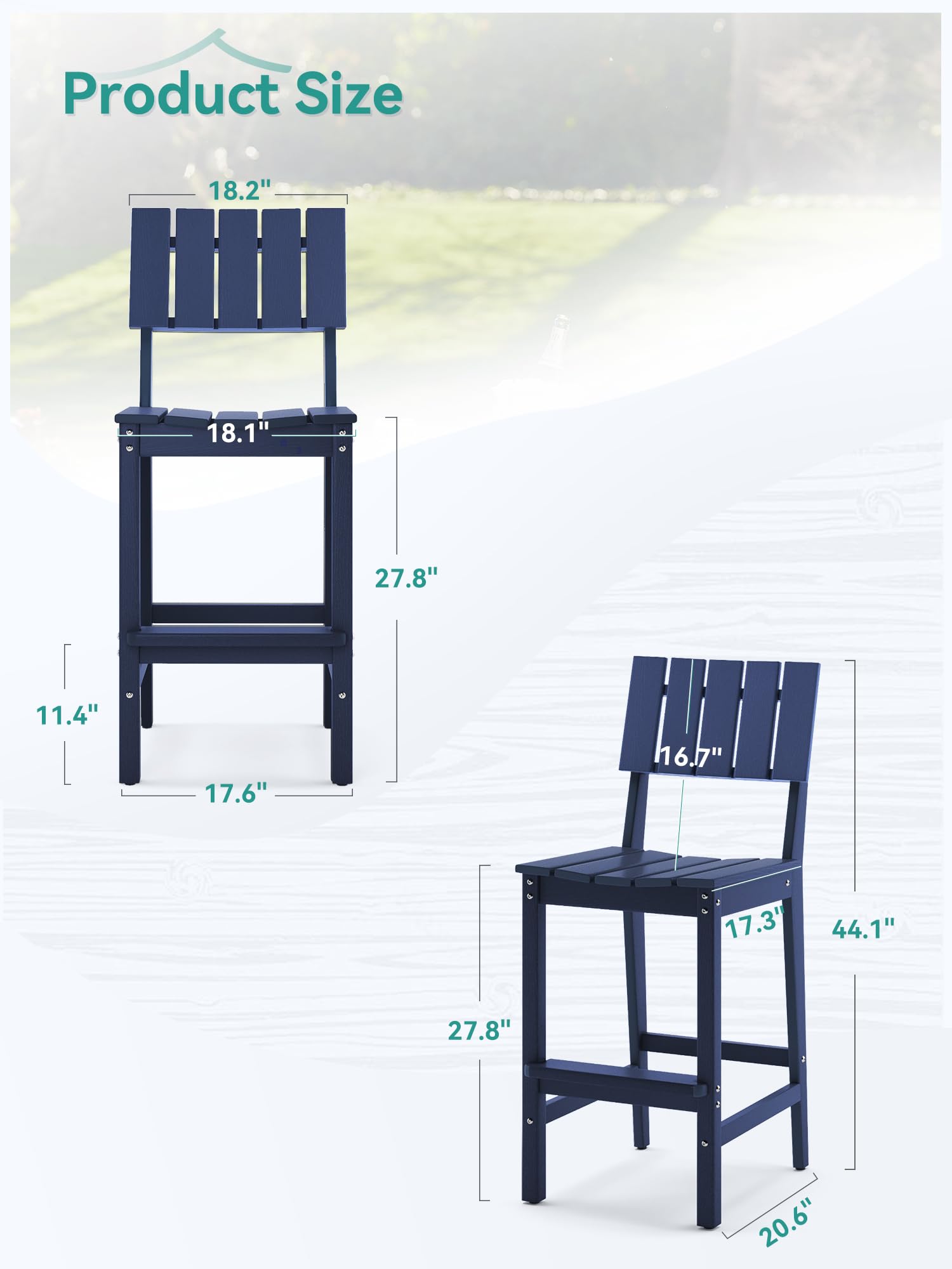 Homenjoy Patio Bar Stools Set of 2, HDPE Weather Resistant Tall Adirondack Chair, Heavy Duty Bar Height Adirondack Chairs with Footrest, 27.8 inch High Balcony Chair for Deck Pool, Navy