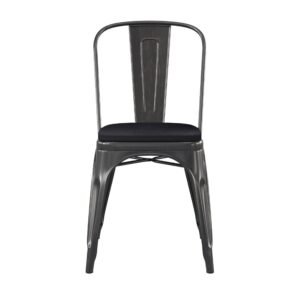 EMMA + OLIVER Perth Stacking Dining Chair - Antique Black Galvanized Steel Frame - Black Polyresin Seat - for Indoor/Outdoor Use