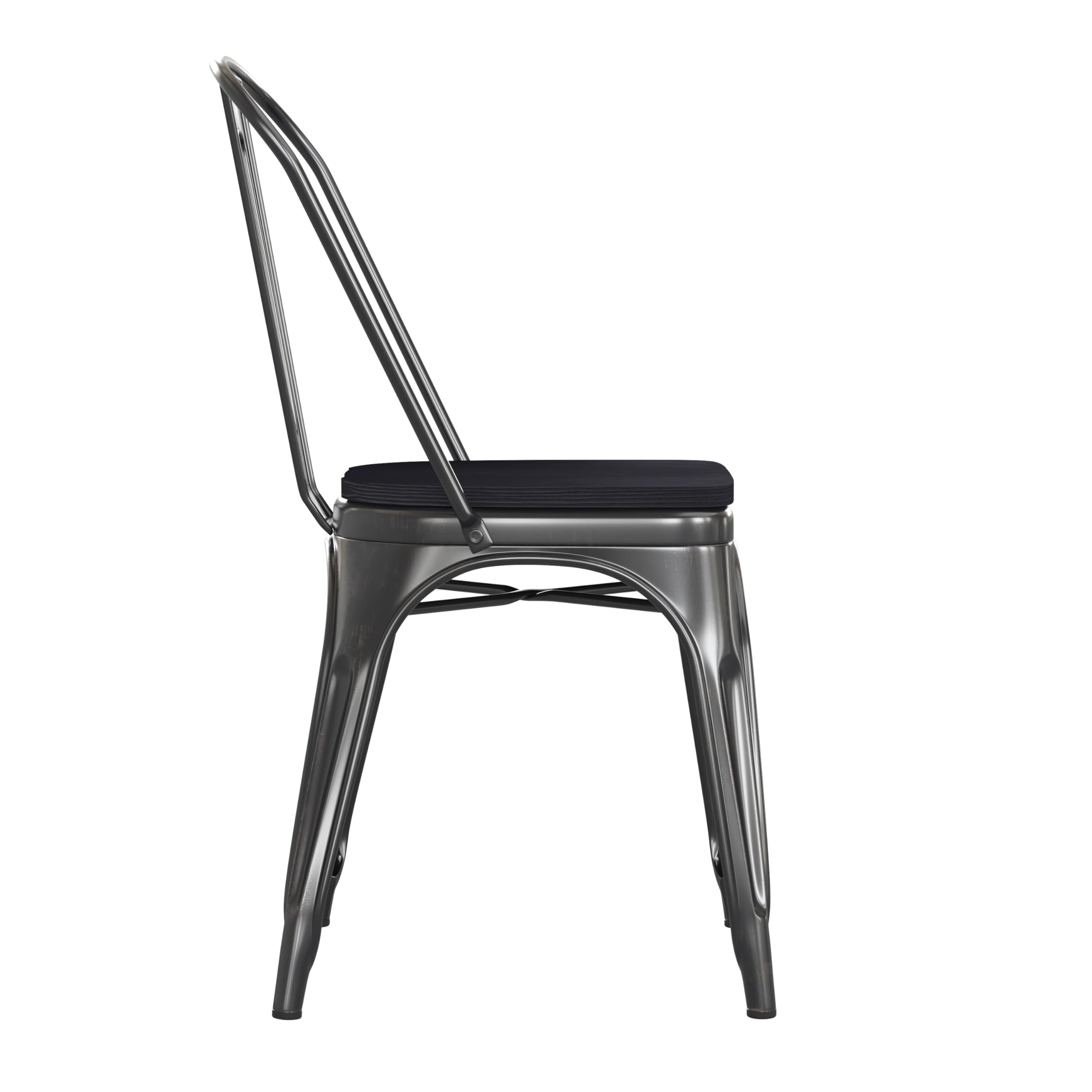 EMMA + OLIVER Perth Stacking Dining Chair - Antique Black Galvanized Steel Frame - Black Polyresin Seat - for Indoor/Outdoor Use