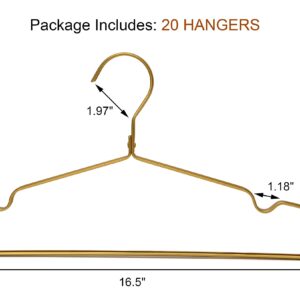 Matte Gold Aluminum Clothes Hangers, 16.5” Extra Smooth & Sturdy Metal Coat Shirt Dress Hanger, Light & Sturdy Metal Rack for Jacket Trouser Pant Slack 20 Pack HL07G