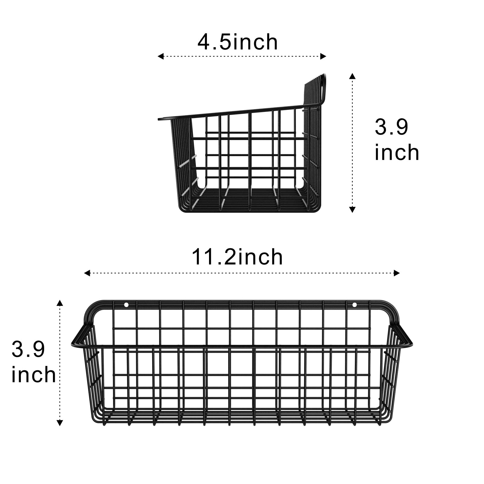 iSPECLE 2 Pack Black Metal Wall Basket, Durable and Sturdy, Adds Storage Space in Bathroom and Kitchen, Easy to Install, Holds Up to 11lb