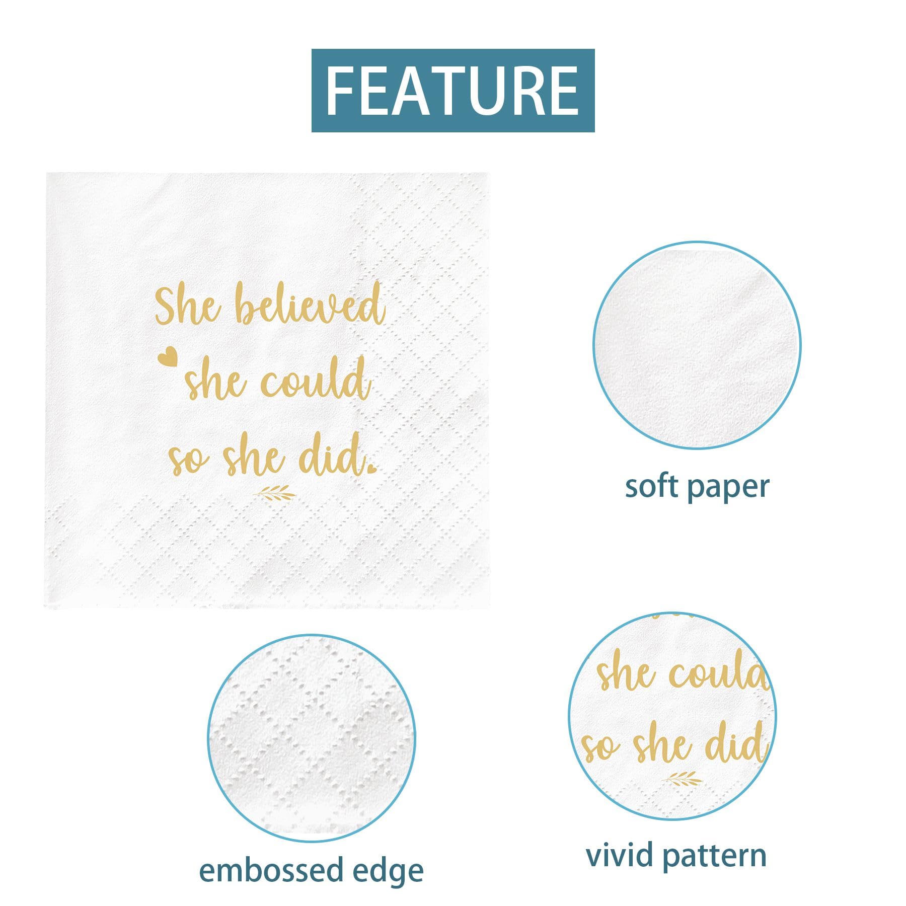 She Believed She Could So She Did Napkins, Graduation Napkins Decorations for Girls Her, College High School Graduation Party Decoration Gift, 2023 Graduation Party Decorations (4.5 x 4.5 In, 50Pcs)