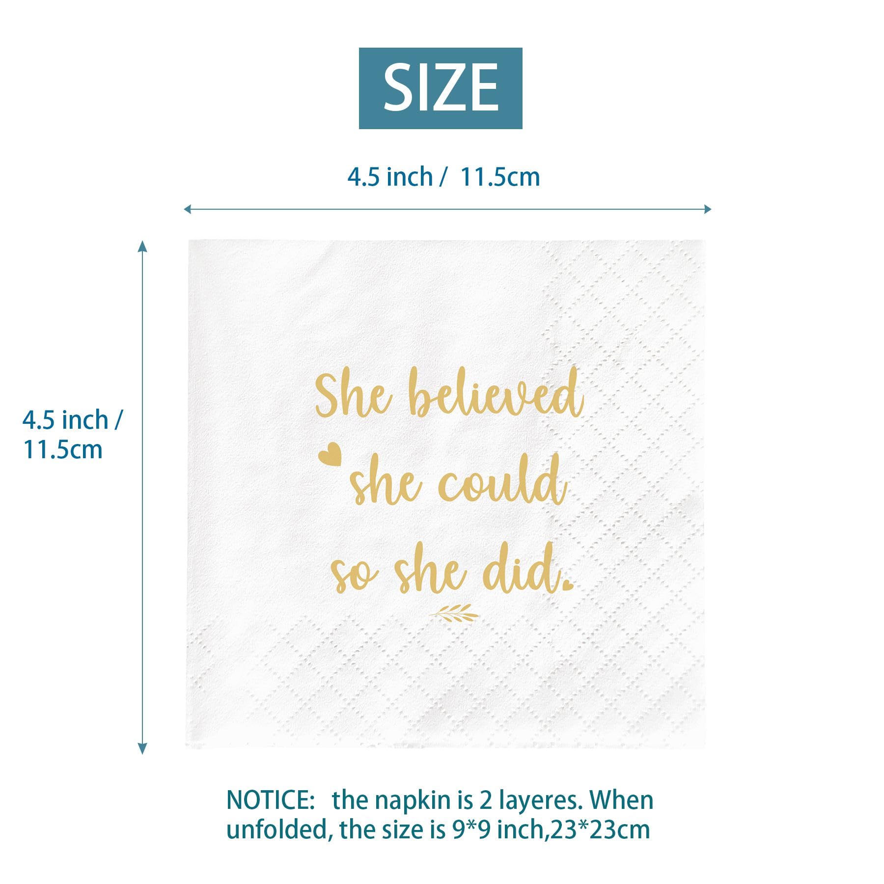 She Believed She Could So She Did Napkins, Graduation Napkins Decorations for Girls Her, College High School Graduation Party Decoration Gift, 2023 Graduation Party Decorations (4.5 x 4.5 In, 50Pcs)