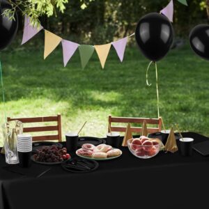 24 Guests Black Paper Plates Including 24 Black Plates, 24 Napkins and 1 Tablecloth for Birthday Wedding Graduation Parties