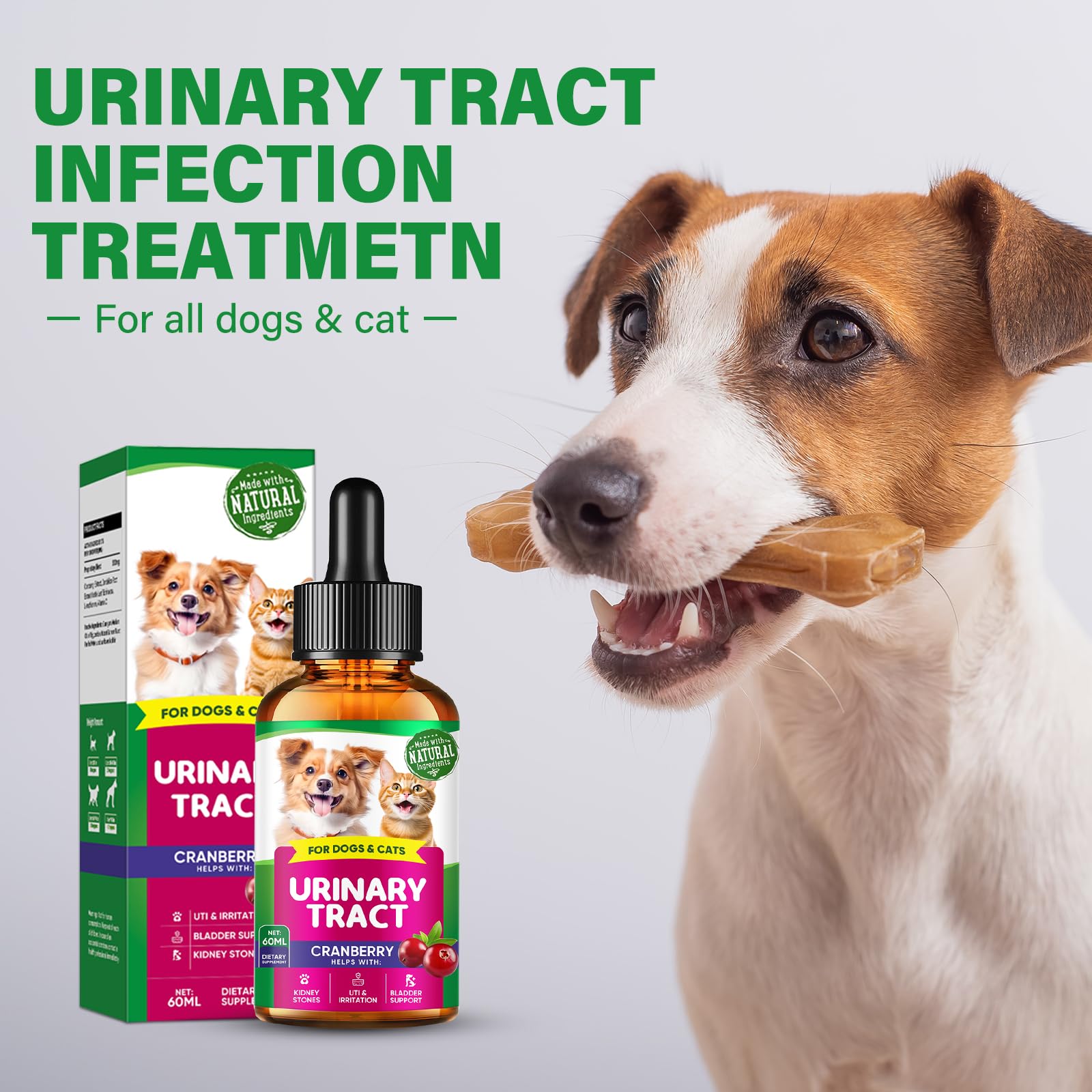 Urinary Tract Infection Treatment Drops for Dogs, UTI Treatment with Cranberry-Kidney for Pet Renal Health, Prevent Incontinence & Bladder Stones