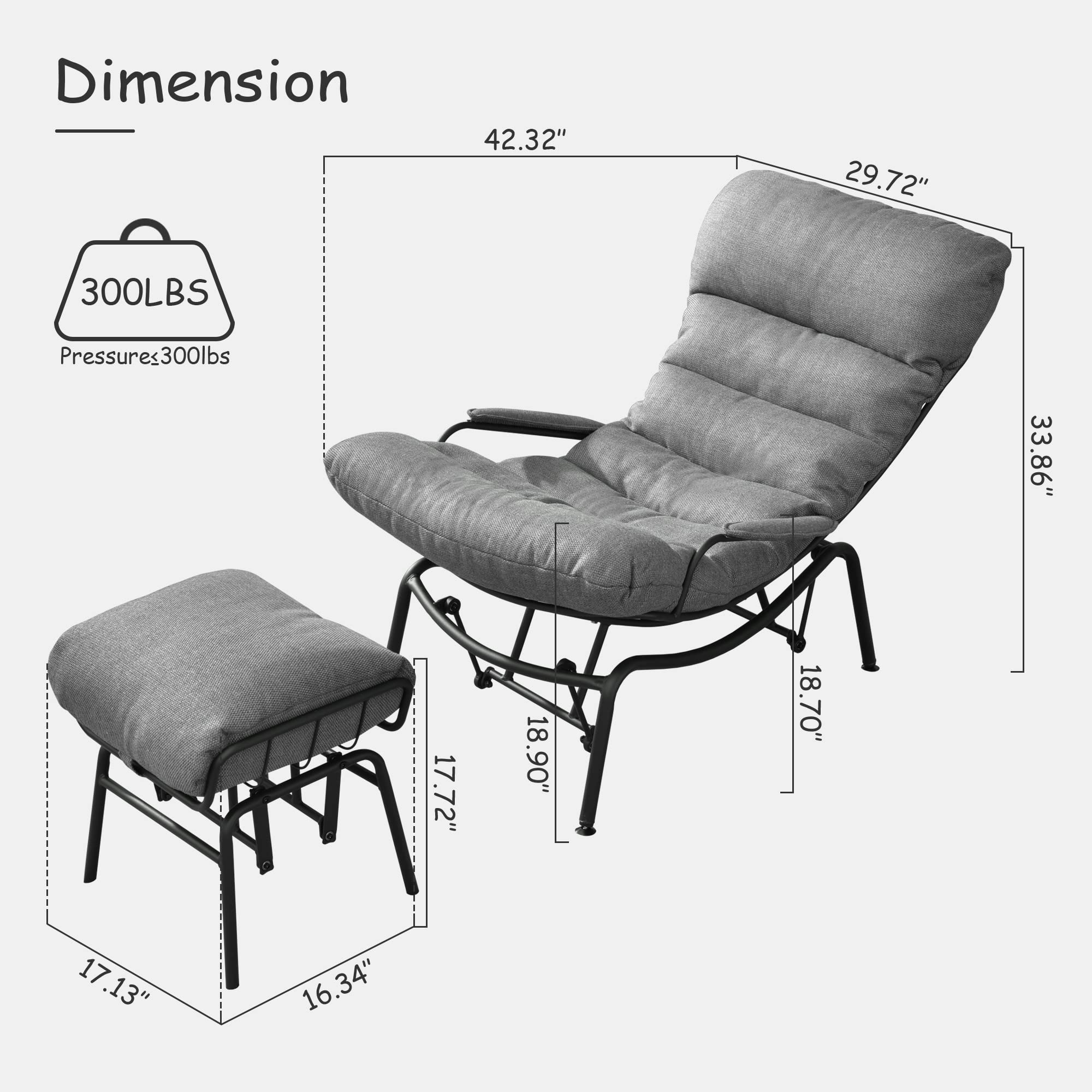 ovios Glider Rocking Chair with Ottoman, Mid Century Modern Accent Chair, Comfy Gliding Rocker Lazy Recliner Chair with Arms for Living Room and Small Space, Dark Grey