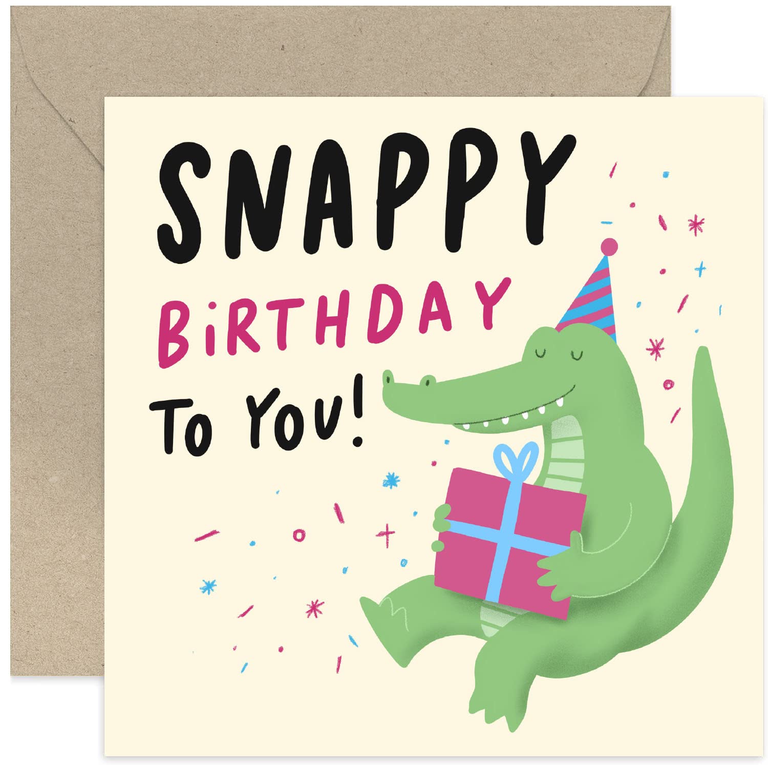 Old English Co. Snappy Birthday Card for Him or Her - Funny Crocodile Birthday Greeting Card for Child or Adult - Playful Pun Party Crocodile Birthday Card for Grandchild | Blank Inside with Envelope