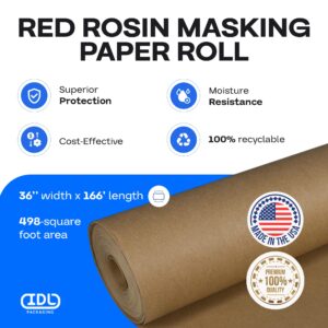 Brown Rosin Masking Paper 36" x 166' – 66 lb Thickness Floor Covering for Painting – Masking Paper for Painting and Construction – Painters Paper for Painting and Surface Protection by IDL Packaging