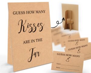 guess how many kisses are in the jar game-1 standing sign and 50 guessing cards, kraft bridal shower games, baby shower sign, for boys girls baby shower favors and weddings party decoration-22