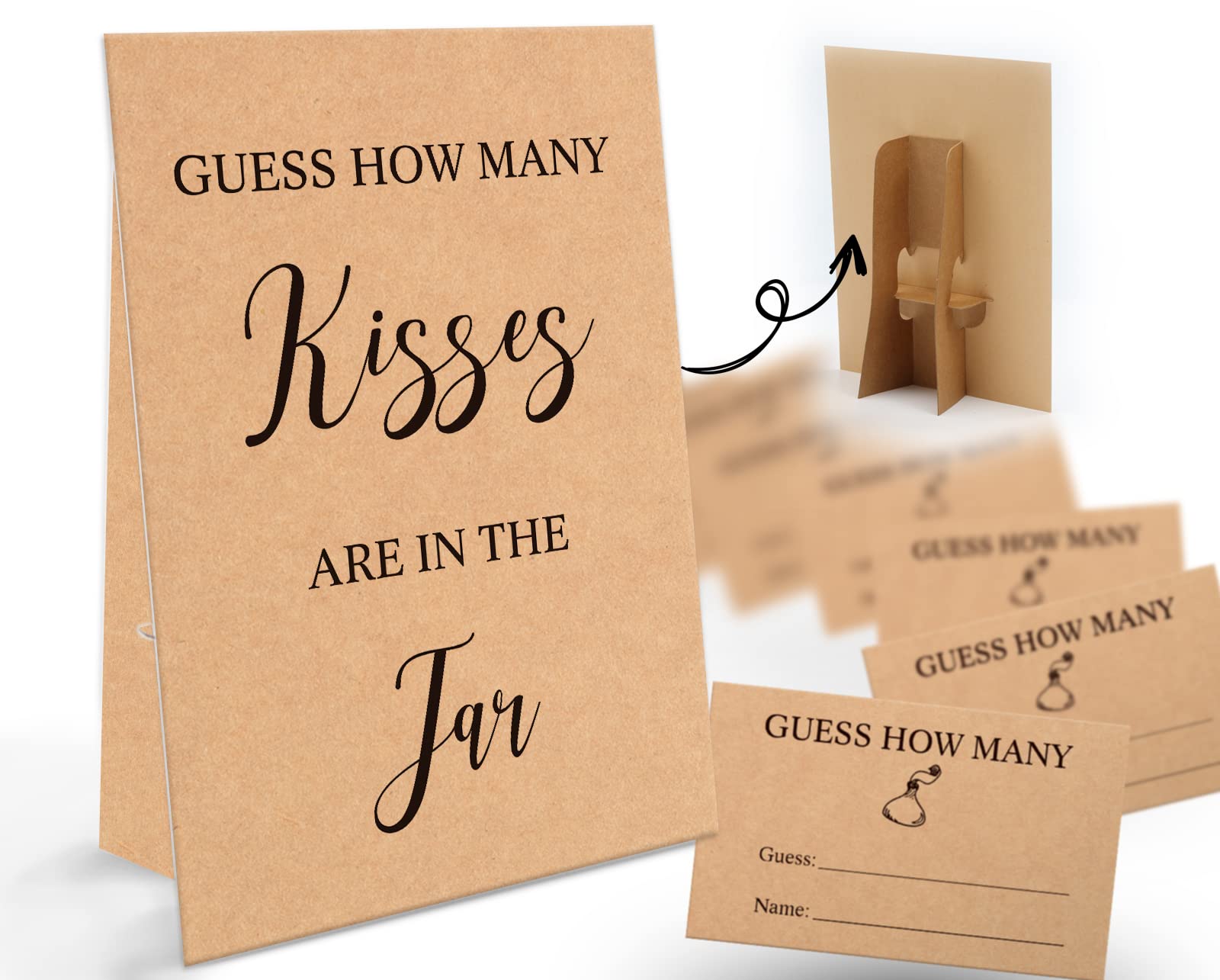 Guess How Many Kisses Are in the Jar Game-1 Standing Sign and 50 Guessing Cards, Kraft Bridal Shower Games, Baby Shower Sign, for Boys Girls Baby Shower Favors and Weddings Party Decoration-22