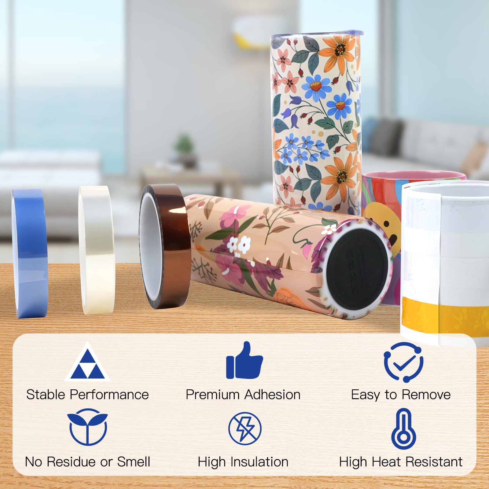 HTVRONT Heat Resistant Tape - Sublimation Tape 2 Rolls 20mm x 33m Heat Transfer Tape, No Residue Heat Tape for Sublimation Blanks Tumblers Mugs Fabrics, Adhesive Heat Transfer Heat Press Tape (Clear)