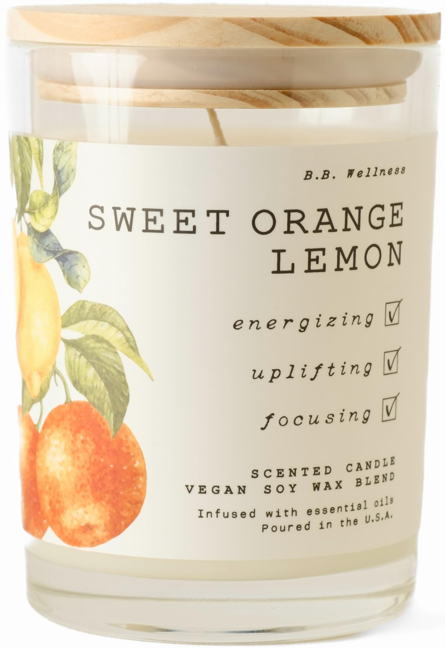 Leoben Company | B.B. Wellness | Hand Poured Soy Wax | Made in Small Batches | 40 Hours | 9 oz | Infused with Natural Essential Oils | Vegan (Sweet Orange Lemon)