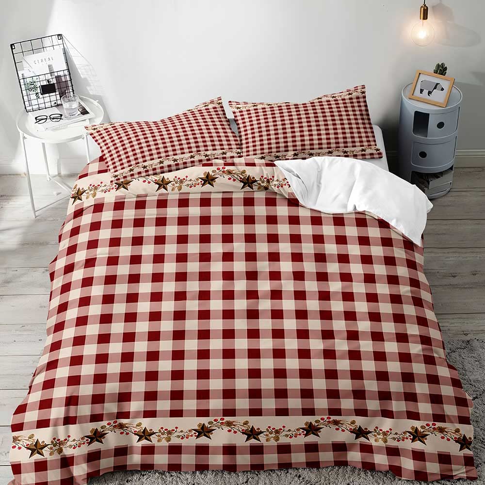 LUVIVIHOME 3PCS Red Plaid Duvet Cover Queen Bedding, Pink Bedding, Primitive Rustic Country Farmhouse Bedding, Christmas Bedding, Checkered Buffalo Plaid Comforter Bedspread Quilt Cover 2 Pillow Shams