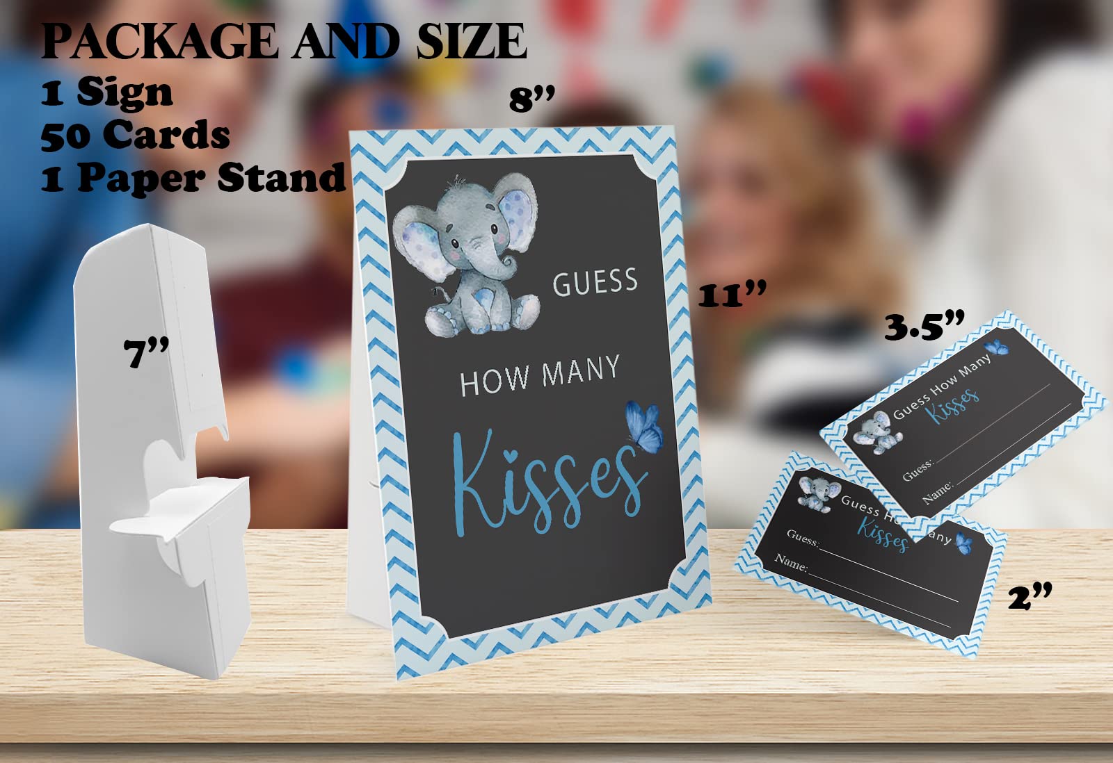 Guess How Many Kisses Are in the Jar Game-1 Standing Sign and 50 Guessing Cards, Elephant Bridal Shower Games, Baby Shower Sign, for Boys Girls Baby Shower Favors and Weddings Party Decoration-19