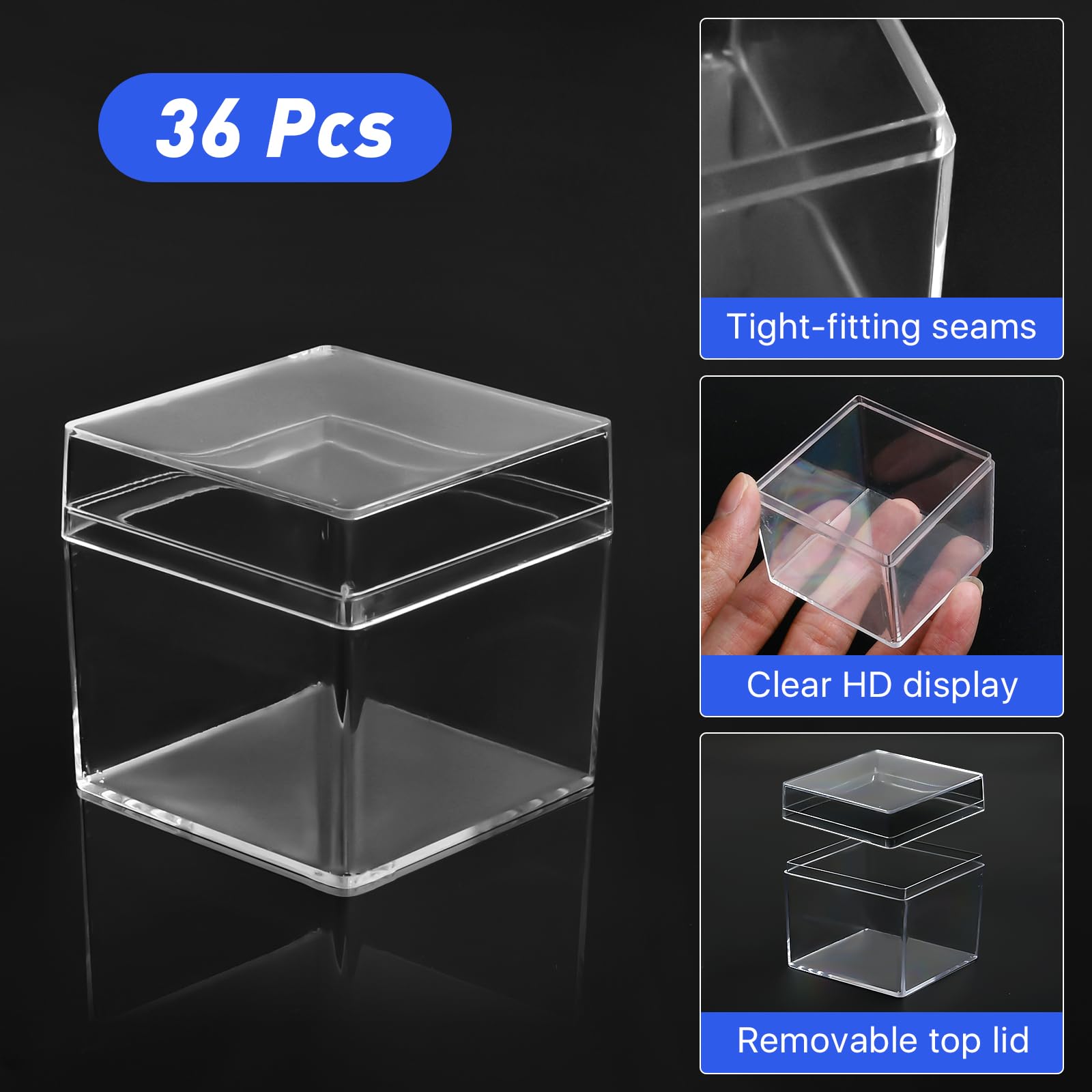 Aemygo 36 Pcs Clear Acrylic Boxes, 2 Inch Small Acrylic Cube Boxes with Lids Small Square Acrylic Display Box Plastic Square Cube Mini Clear Container for Candy Jewelry Tiny Beads (5cm)