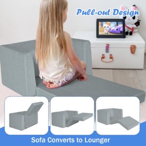 MeMoreCool Kids Couch Fold Out, Flip Out Kids Sofa Chair, Foldable Toddler Couch for Girls Boys, Children Convertible Sofa to Lounger Pull Out Kids Couch for Playroom, Folding Toddler Sofa