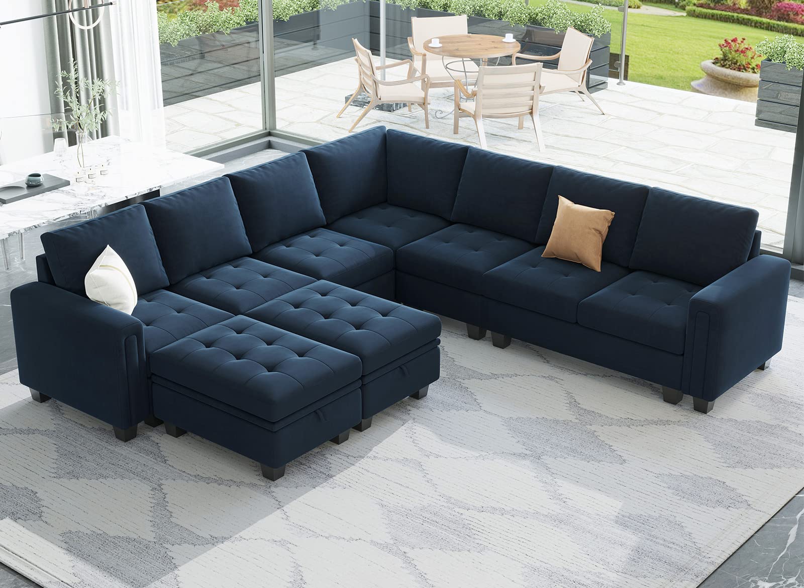 Belffin Velvet Corner Seat Module for Modular Sectional Sofa Couch Corner Sofa Couch Chair Blue