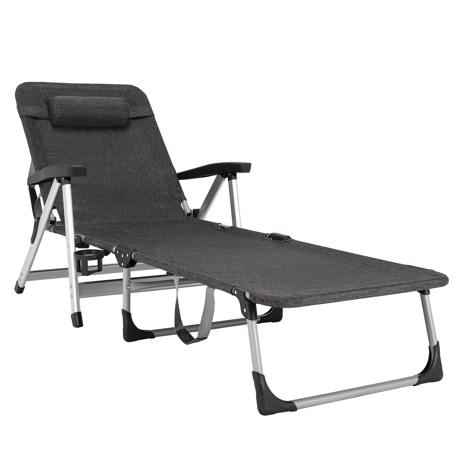 COSTWAY Beach Chaise Lounge Chair Patio Folding Recliner w/ 7 Adjustable Positions Grey