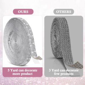 Tetutor 5 Yards Self Adhesive Rhinestone Ribbons, Sliver Rhinestone Strips, Diamond Crystal Rhinestone Ribbon Roll Stickers Glitter Bling Ribbons Rhinestone for Crafts Fabric Car Shoes Décor